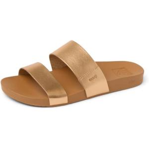 imageREEF Cushion Vista Womens Fashion Slide Sandal Vegan Leather Strap Ultra Soft Cushion FootbedSunset Bronze