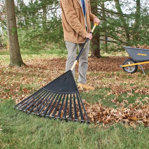 imageTrue Temper 20201001 Steel Tine Leaf Rake with HardwoodSteel Handle 22 Tines Black30 in Clog Free Leaf Rake