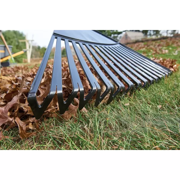 imageTrue Temper 20201001 Steel Tine Leaf Rake with HardwoodSteel Handle 22 Tines Black30 in Clog Free Leaf Rake