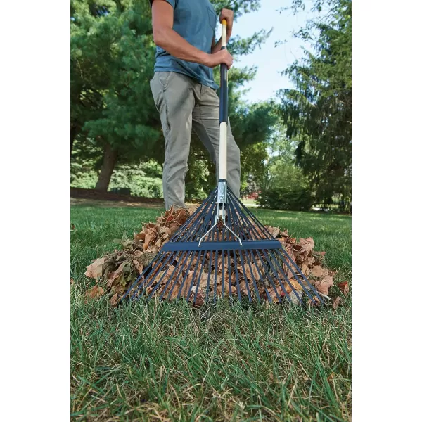 imageTrue Temper 20201001 Steel Tine Leaf Rake with HardwoodSteel Handle 22 Tines BlackSteel Tine Leaf Rake