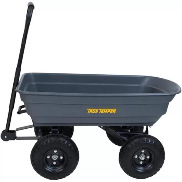 imageTrue Temper Poly Garden Cart Wagon Easy Dump Design 4 Cu Ft Capacity 10 in Pneumatic Tires for Lawn Utility Yard Farm