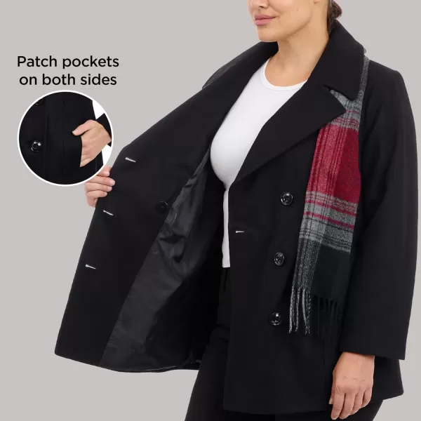 imageLONDON FOG Womens PlusSize Double Breasted Peacoat with ScarfBlack