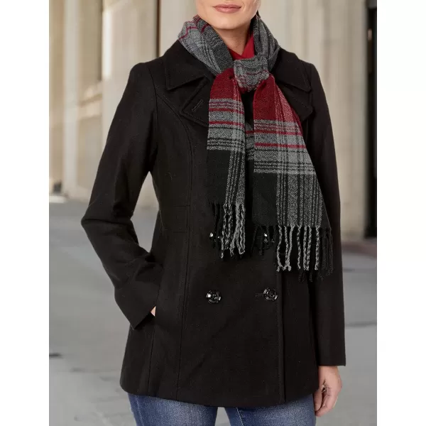 imageLONDON FOG Womens PlusSize Double Breasted Peacoat with ScarfBlack