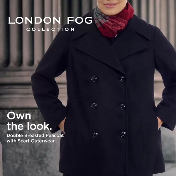 imageLONDON FOG Womens PlusSize Double Breasted Peacoat with ScarfBlack