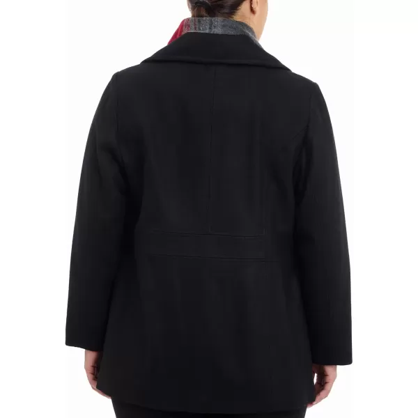 imageLONDON FOG Womens PlusSize Double Breasted Peacoat with ScarfBlack