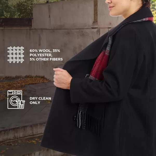 imageLONDON FOG Womens PlusSize Double Breasted Peacoat with ScarfBlack