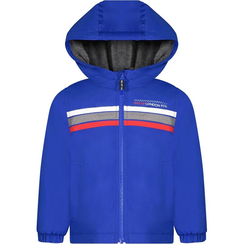 imageLONDON FOG Boys Midweight Water Resistant Hooded JacketNew Blue Stripe