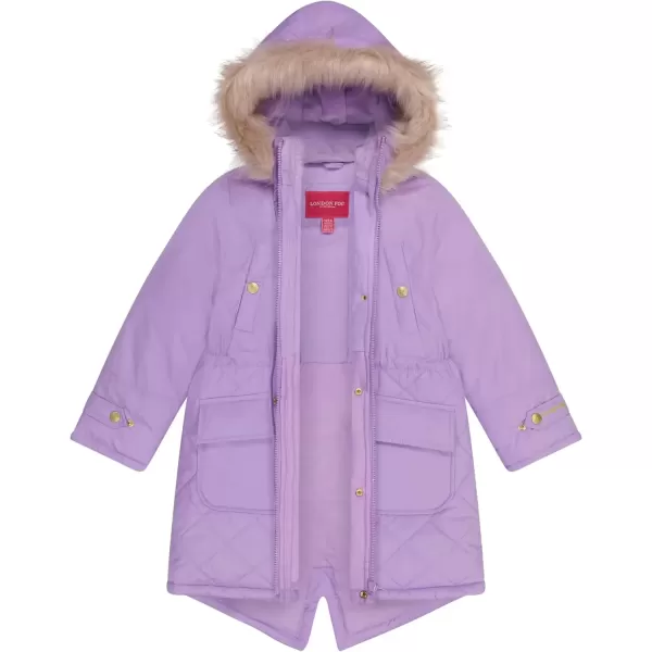 imageLONDON FOG Girls ZipFront Mid Cinch Quilted Parka With Cozy Trimmed HoodLilac