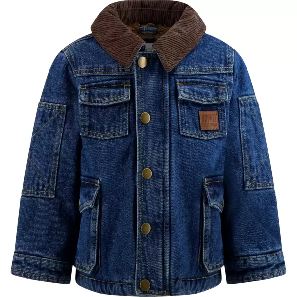 imageLONDON FOG Boys SherpaLined Utility Jacket Canvas Barn CoatDark Denim