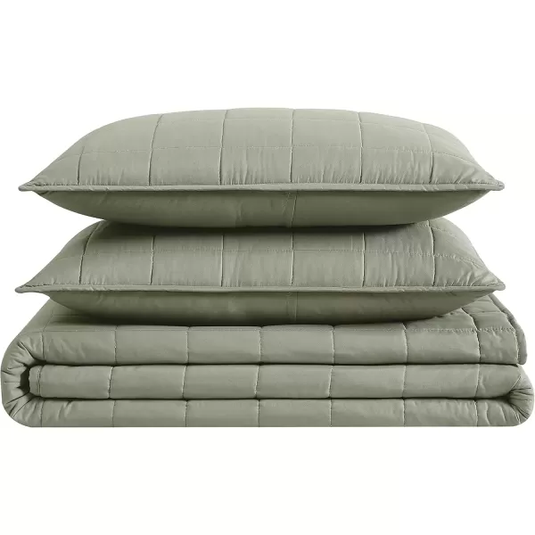 imageLondon Fog Garment Washed Solid Quilt Set Grey Microfiber 3Piece FullQueen Quilt Set Solid Themed Adult and Teen OekoTEX CertifiedGreen