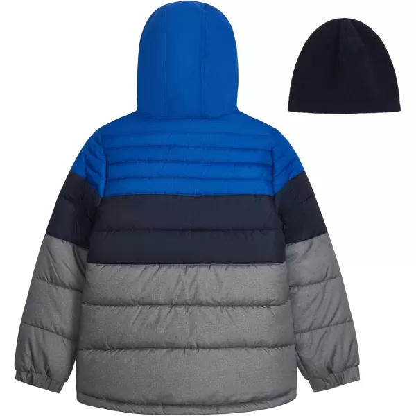 imageLONDON FOG Baby Boys Heavyweight Hooded Puffer Jacket with SherpaLined Hood ampamp Fleece BeanieBlue