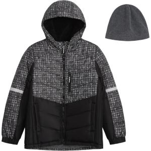 imageLONDON FOG Boys Heavyweight Hooded Puffer Jacket with SherpaLined Hood ampamp Fleece BeanieBlack