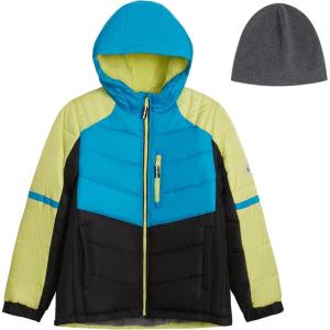 imageLONDON FOG Boys Heavyweight Hooded Puffer Jacket with SherpaLined Hood ampamp Fleece BeanieLime