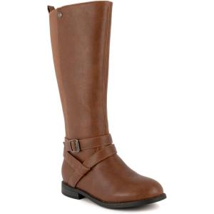 imageLONDON FOG Girls Brooke Knee High Fashion Boot Zip Up Boot With Fashion BuckleCognac