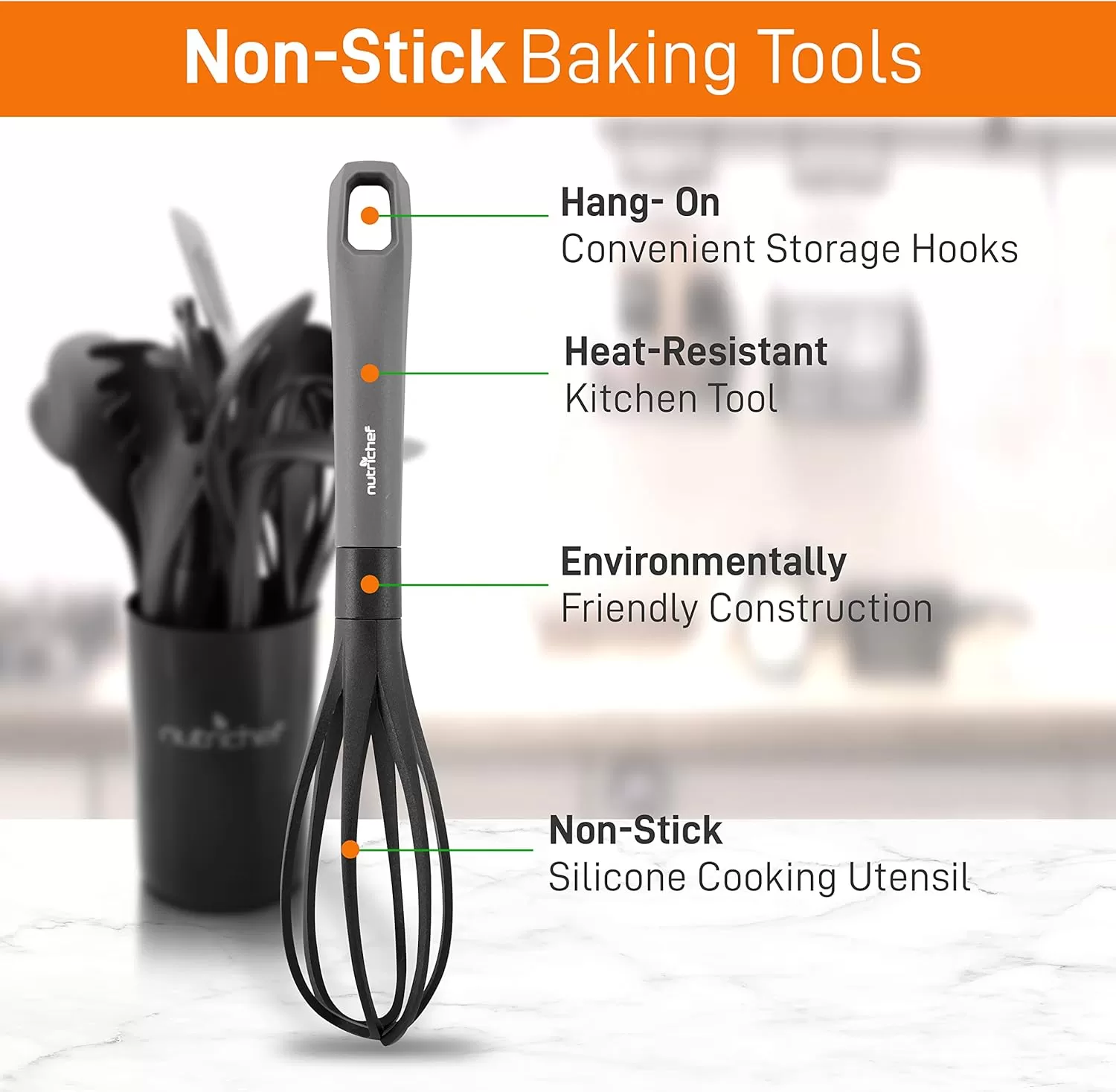 imageNutriChef 10 Pcs Silicone Heat Resistant Kitchen Cooking Utensils SetNonStick Baking Tools with PP Holder Silver ampamp Black 1Gray and Black