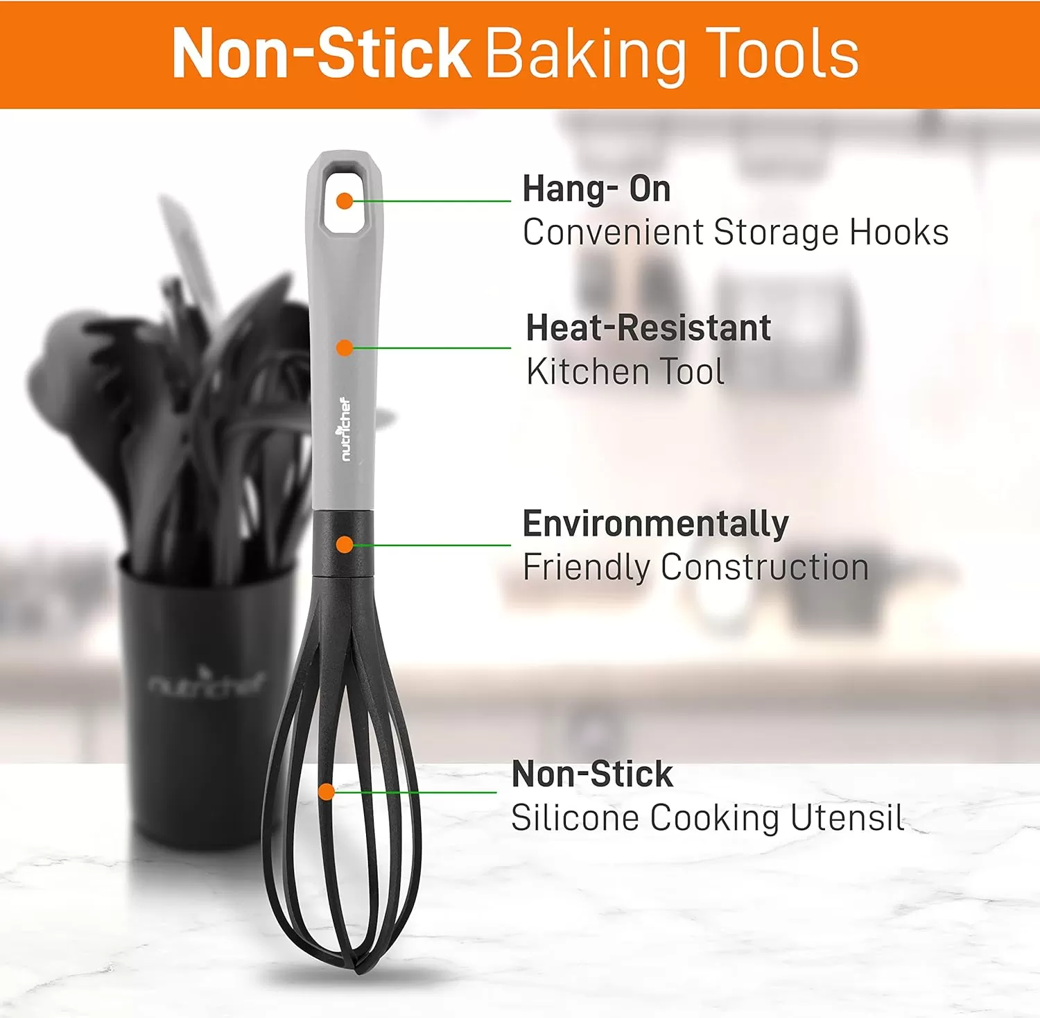 imageNutriChef 10 Pcs Silicone Heat Resistant Kitchen Cooking Utensils SetNonStick Baking Tools with PP Holder Silver ampamp Black 1Silver