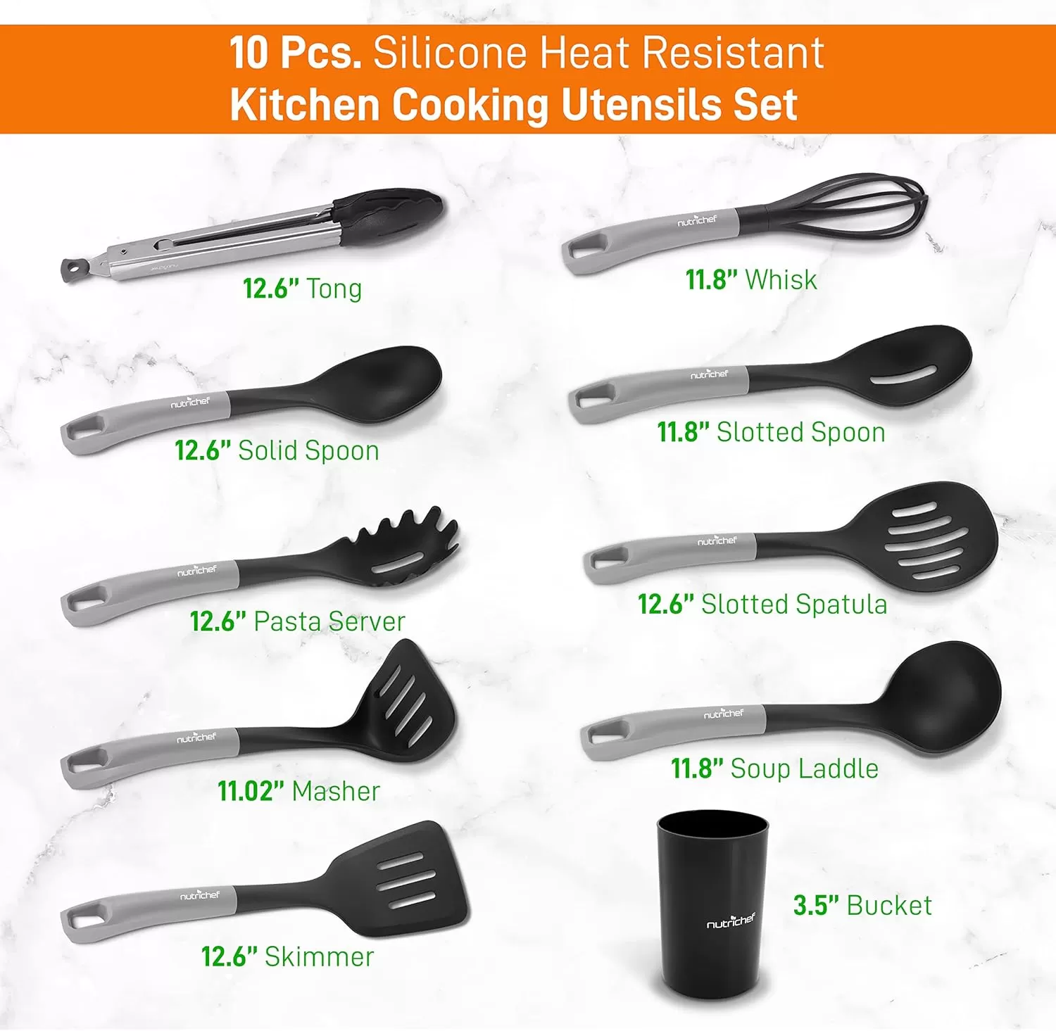 imageNutriChef 10 Pcs Silicone Heat Resistant Kitchen Cooking Utensils SetNonStick Baking Tools with PP Holder Silver ampamp Black 1Silver