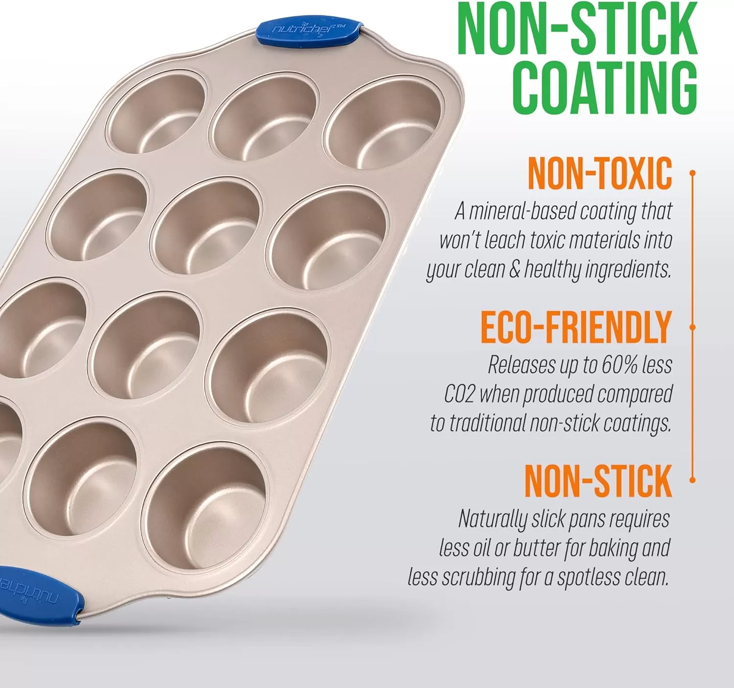 imageNutriChef 12 Cup Muffin Pan Durable and Nonstick Carbon Steel Bake Pan with Silicone Handles Kitchen Essential Cupcake Pan Stain Resistant Easy Clean PFOA PFOS PTFE Free 1622 x 1043Gold
