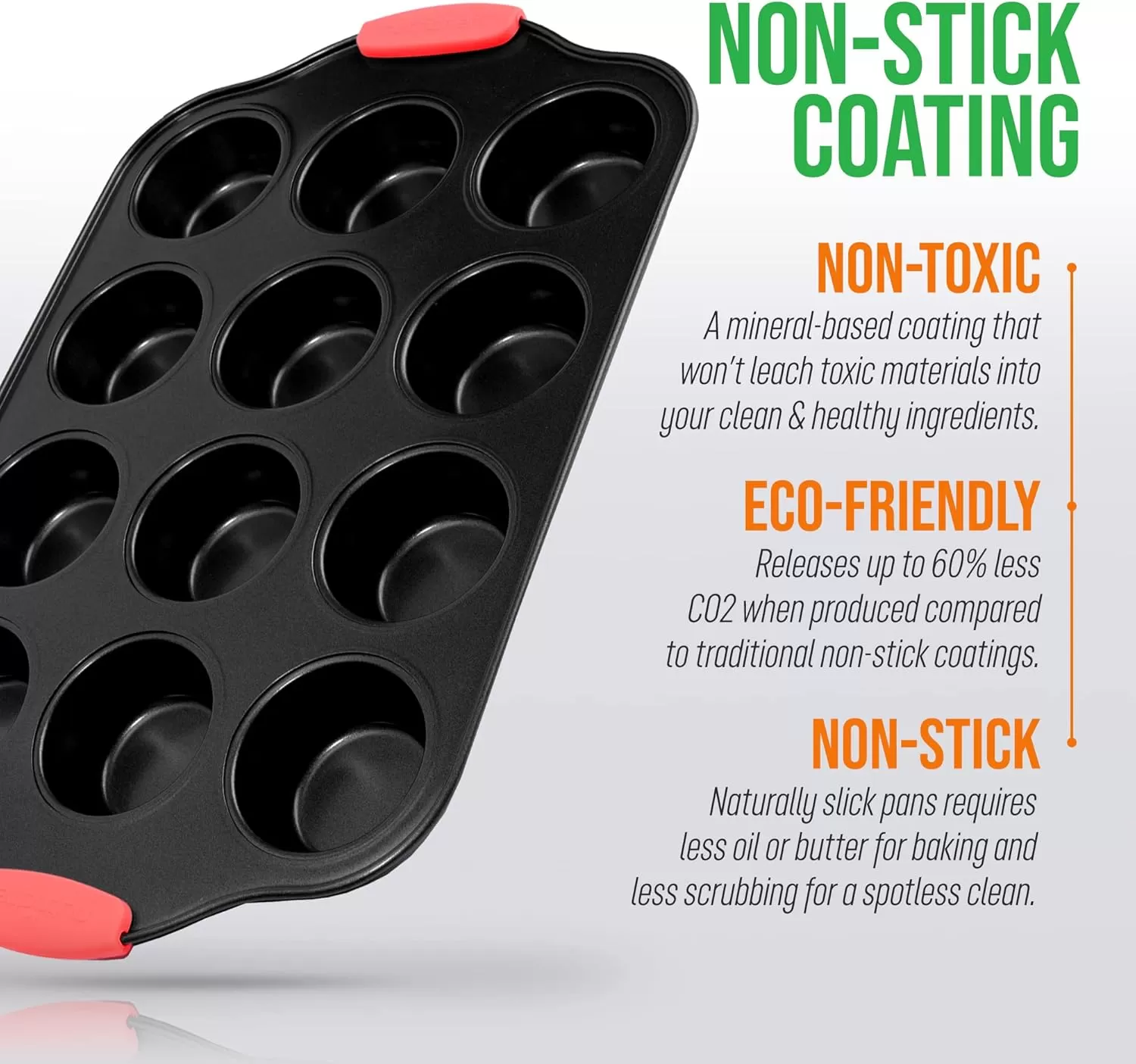 imageNutriChef 12 Cup Muffin Pan Durable and Nonstick Carbon Steel Bake Pan with Silicone Handles Kitchen Essential Cupcake Pan Stain Resistant Easy Clean PFOA PFOS PTFE Free 1622 x 1043Black