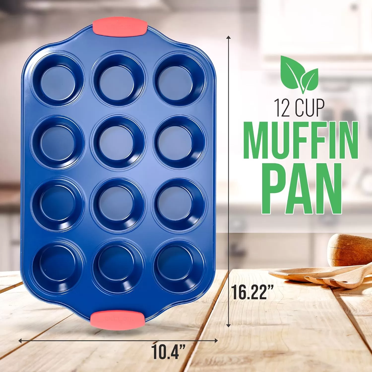 imageNutriChef 12 Cup Muffin Pan Durable and Nonstick Carbon Steel Bake Pan with Silicone Handles Kitchen Essential Cupcake Pan Stain Resistant Easy Clean PFOA PFOS PTFE Free 1622 x 1043Blue