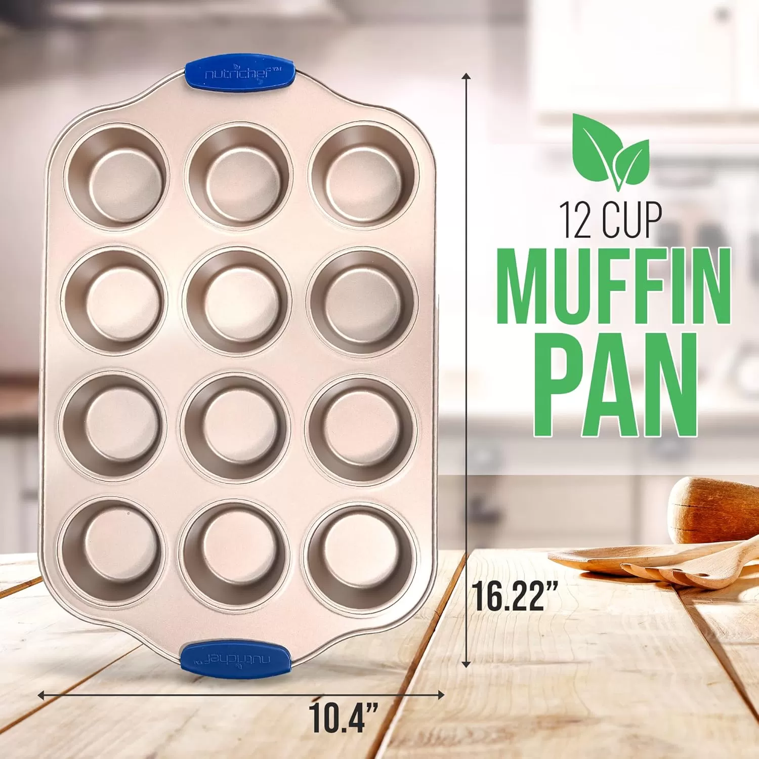 imageNutriChef 12 Cup Muffin Pan Durable and Nonstick Carbon Steel Bake Pan with Silicone Handles Kitchen Essential Cupcake Pan Stain Resistant Easy Clean PFOA PFOS PTFE Free 1622 x 1043Gold