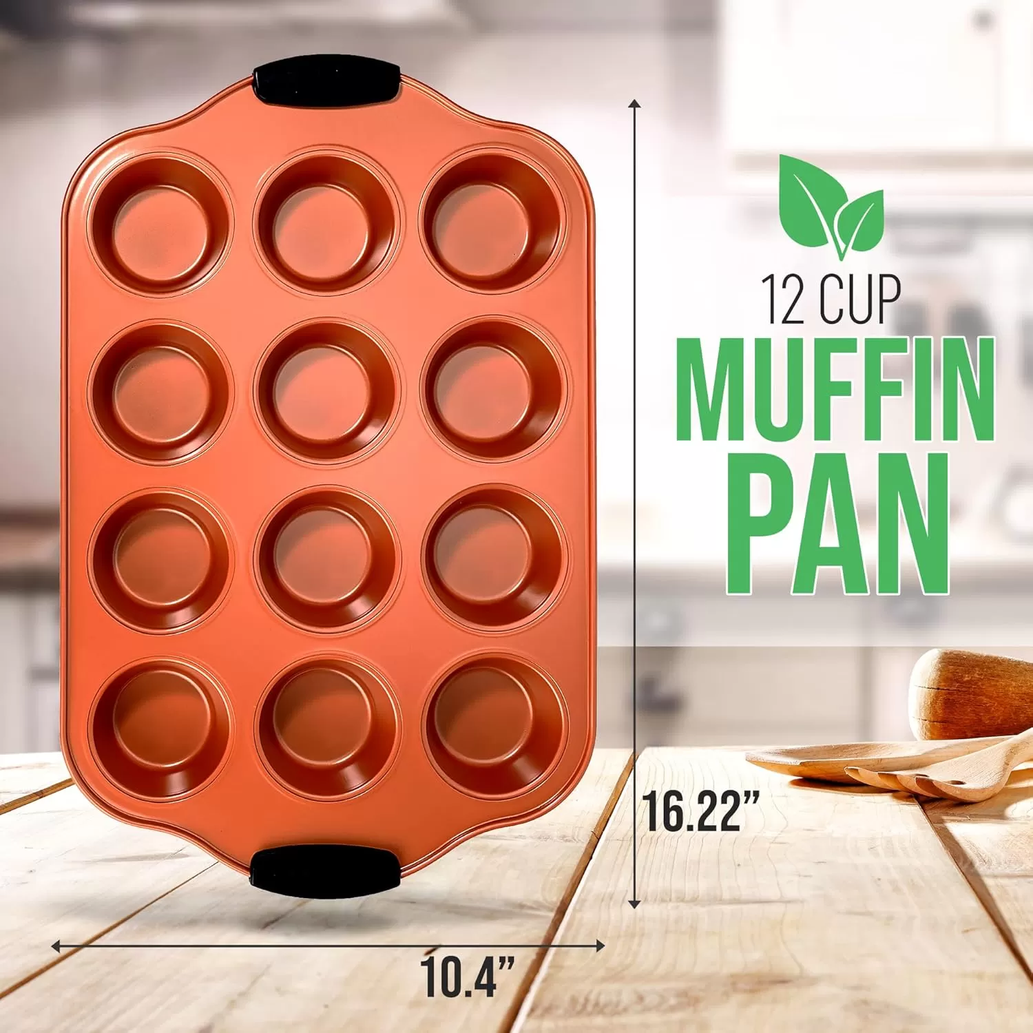 imageNutriChef 12 Cup Muffin Pan Durable and Nonstick Carbon Steel Bake Pan with Silicone Handles Kitchen Essential Cupcake Pan Stain Resistant Easy Clean PFOA PFOS PTFE Free 1622 x 1043Copper
