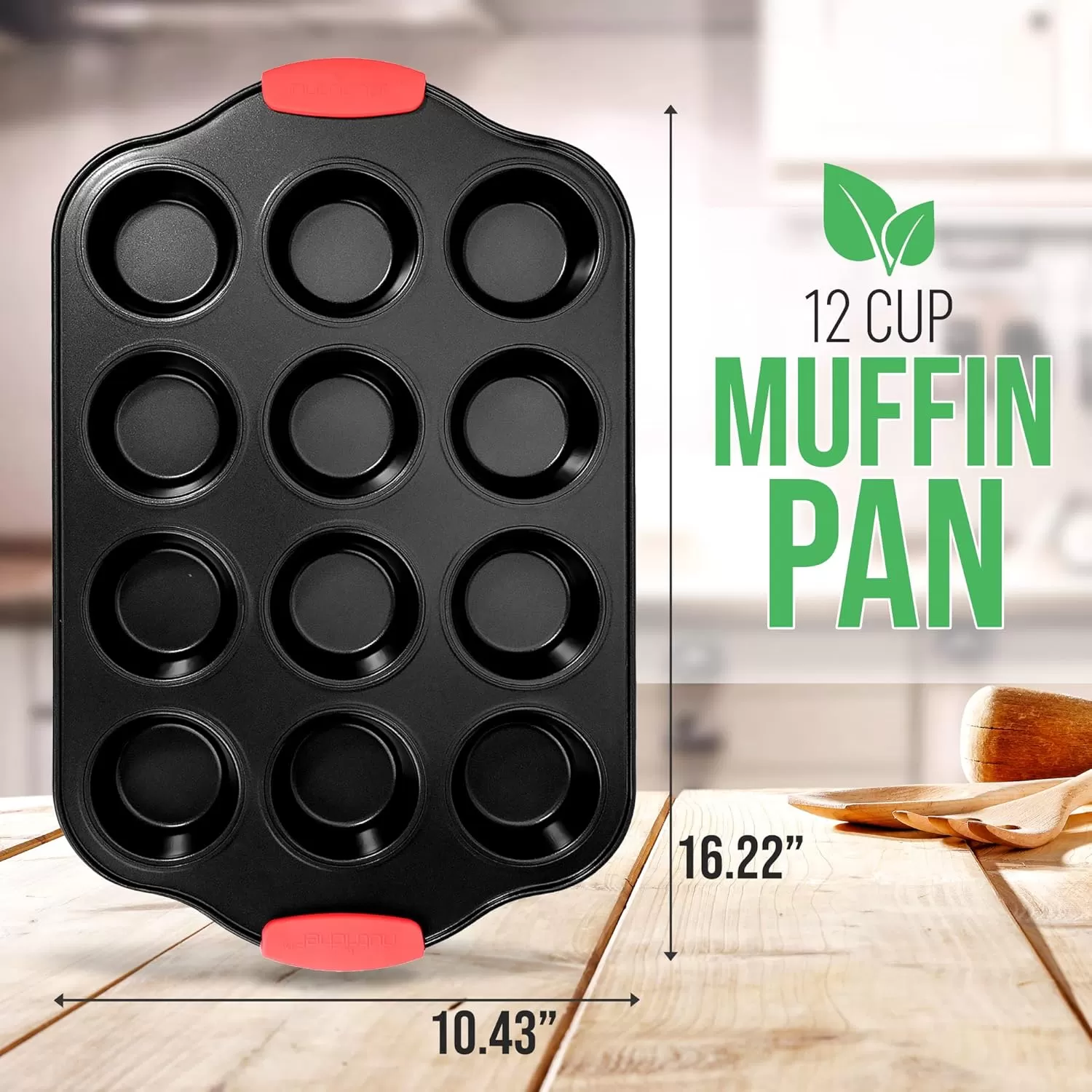 imageNutriChef 12 Cup Muffin Pan Durable and Nonstick Carbon Steel Bake Pan with Silicone Handles Kitchen Essential Cupcake Pan Stain Resistant Easy Clean PFOA PFOS PTFE Free 1622 x 1043Black