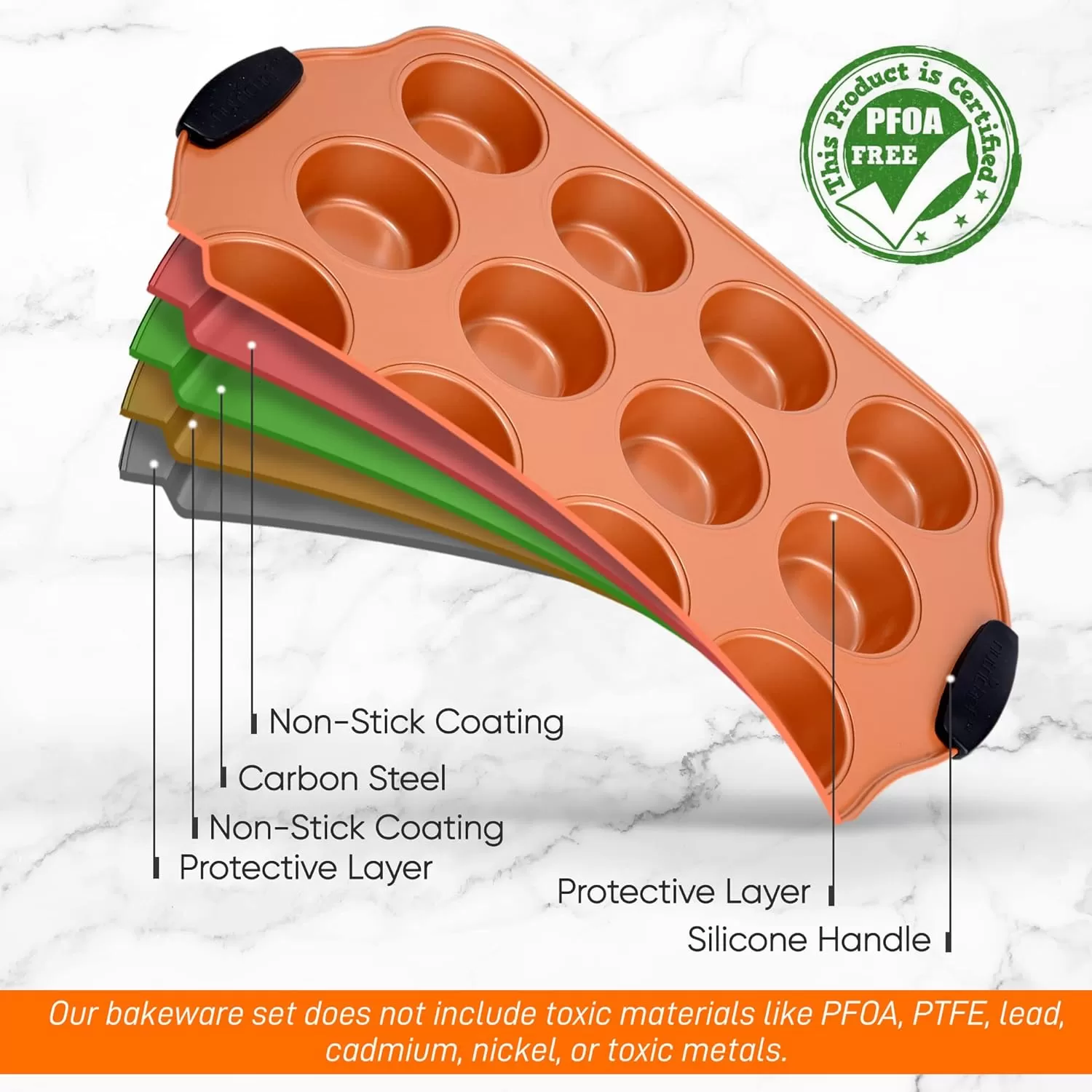 imageNutriChef 12 Cup Muffin Pan Durable and Nonstick Carbon Steel Bake Pan with Silicone Handles Kitchen Essential Cupcake Pan Stain Resistant Easy Clean PFOA PFOS PTFE Free 1622 x 1043Copper