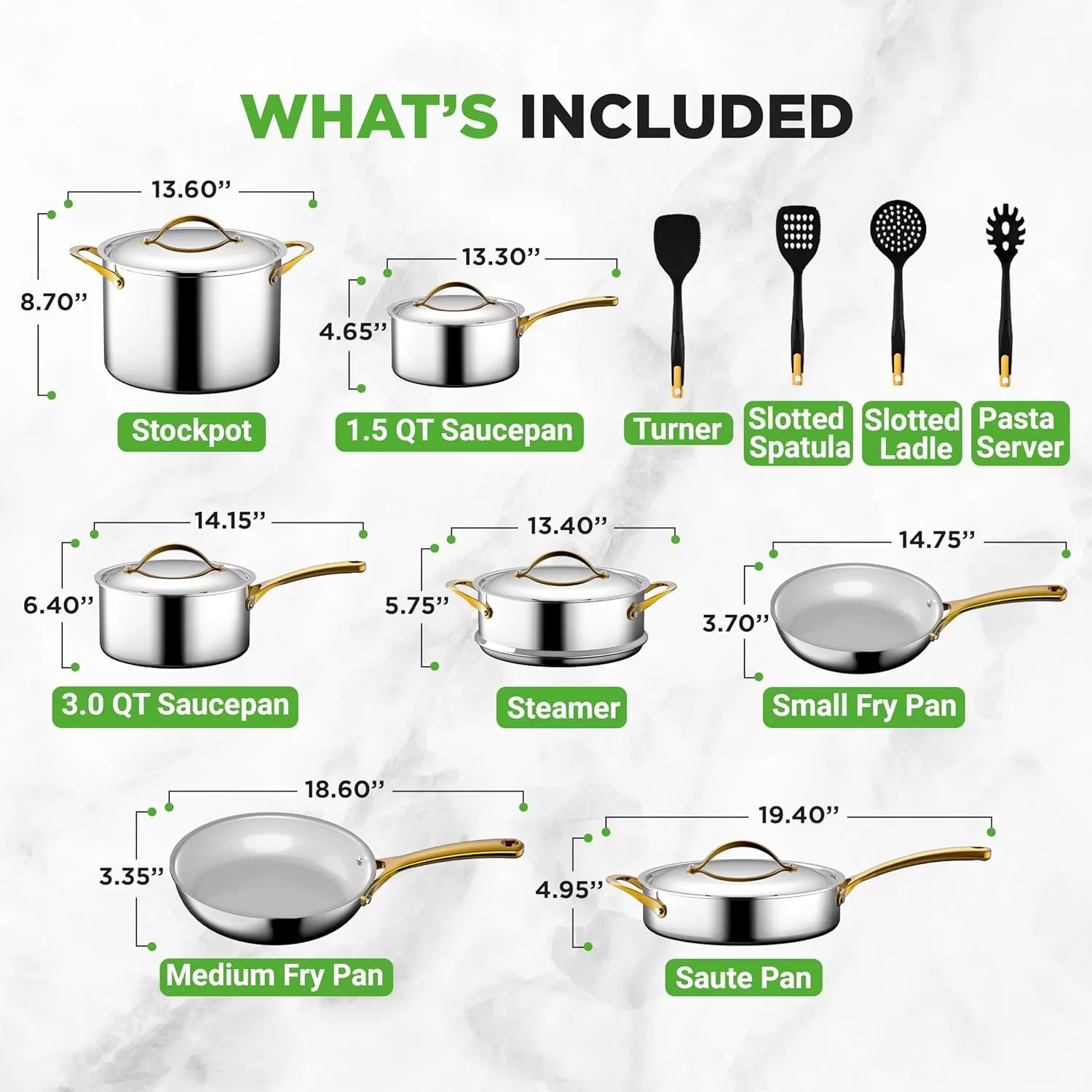 imageNutriChef 12Piece Stainless Steel Kitchenware  Pots ampamp Pans Set Clad Kitchen Cookware wSteel HandlesFry Pan Interior Coated wPrestige Ceramic NonStick CoatingStylish Kitchen Cookware NCSSX45Royal gold