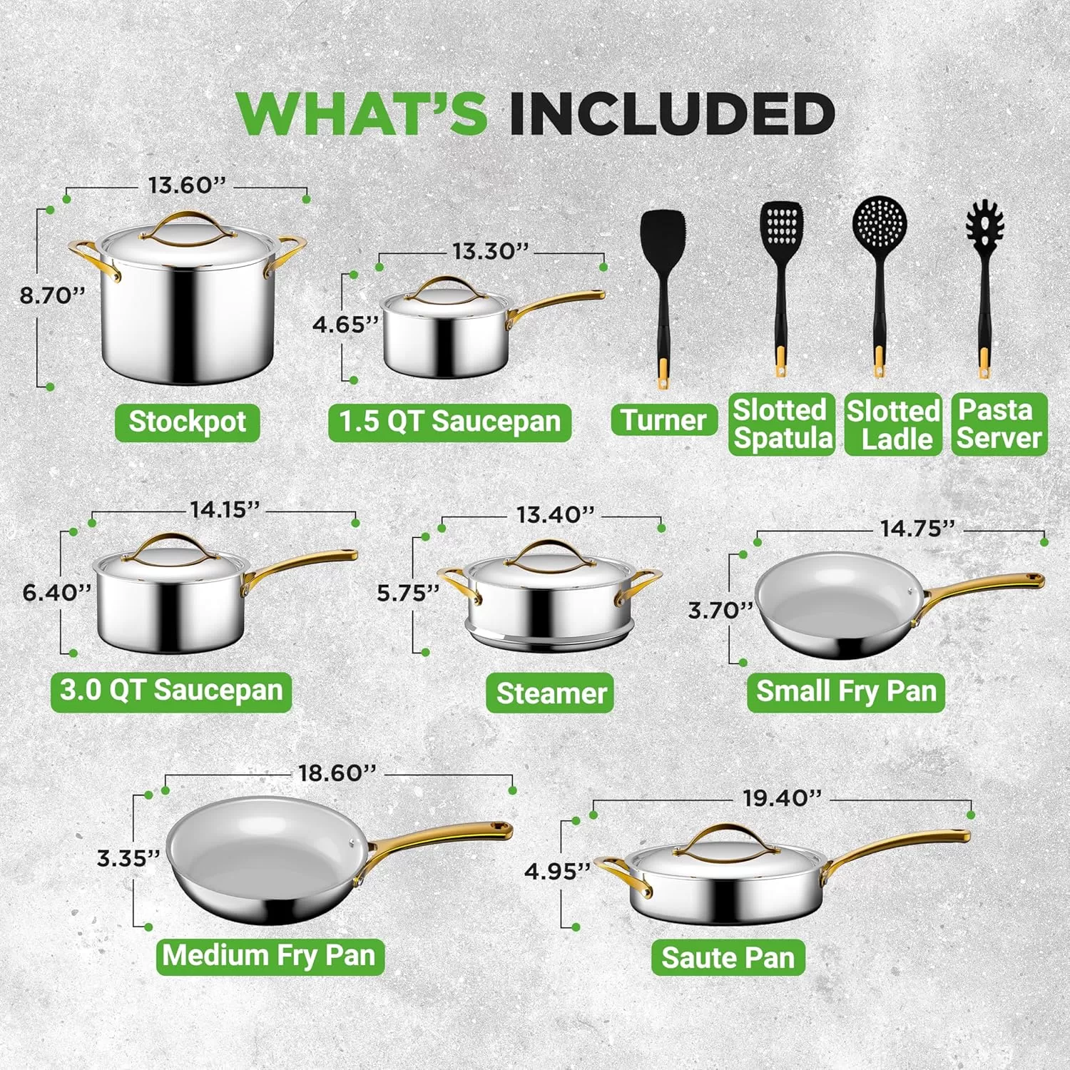 imageNutriChef 12Piece Stainless Steel Kitchenware  Pots ampamp Pans Set Clad Kitchen Cookware wSteel HandlesFry Pan Interior Coated wPrestige Ceramic NonStick CoatingStylish Kitchen Cookware NCSSX45Stainless Steel  Gold