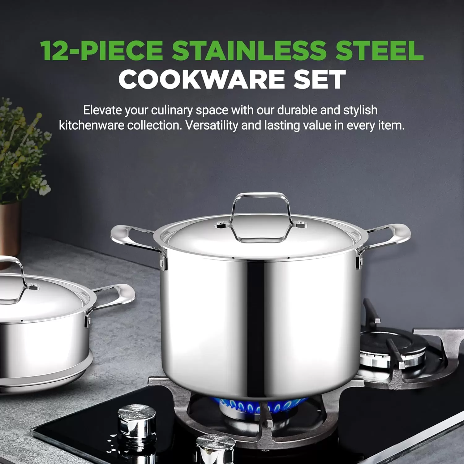 imageNutriChef 12Piece Stainless Steel Kitchenware  Pots ampamp Pans Set Clad Kitchen Cookware wSteel HandlesFry Pan Interior Coated wPrestige Ceramic NonStick CoatingStylish Kitchen Cookware NCSSX45Stainless steel