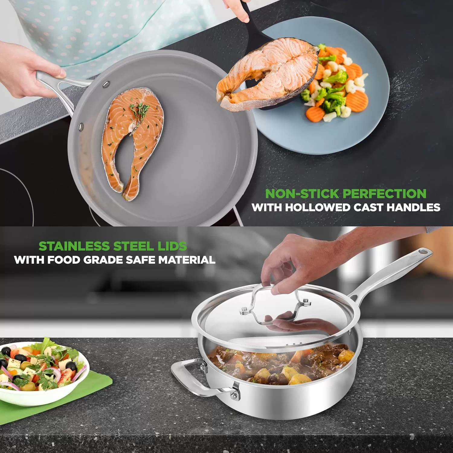 imageNutriChef 12Piece Stainless Steel Kitchenware  Pots ampamp Pans Set Clad Kitchen Cookware wSteel HandlesFry Pan Interior Coated wPrestige Ceramic NonStick CoatingStylish Kitchen Cookware NCSSX45Stainless steel
