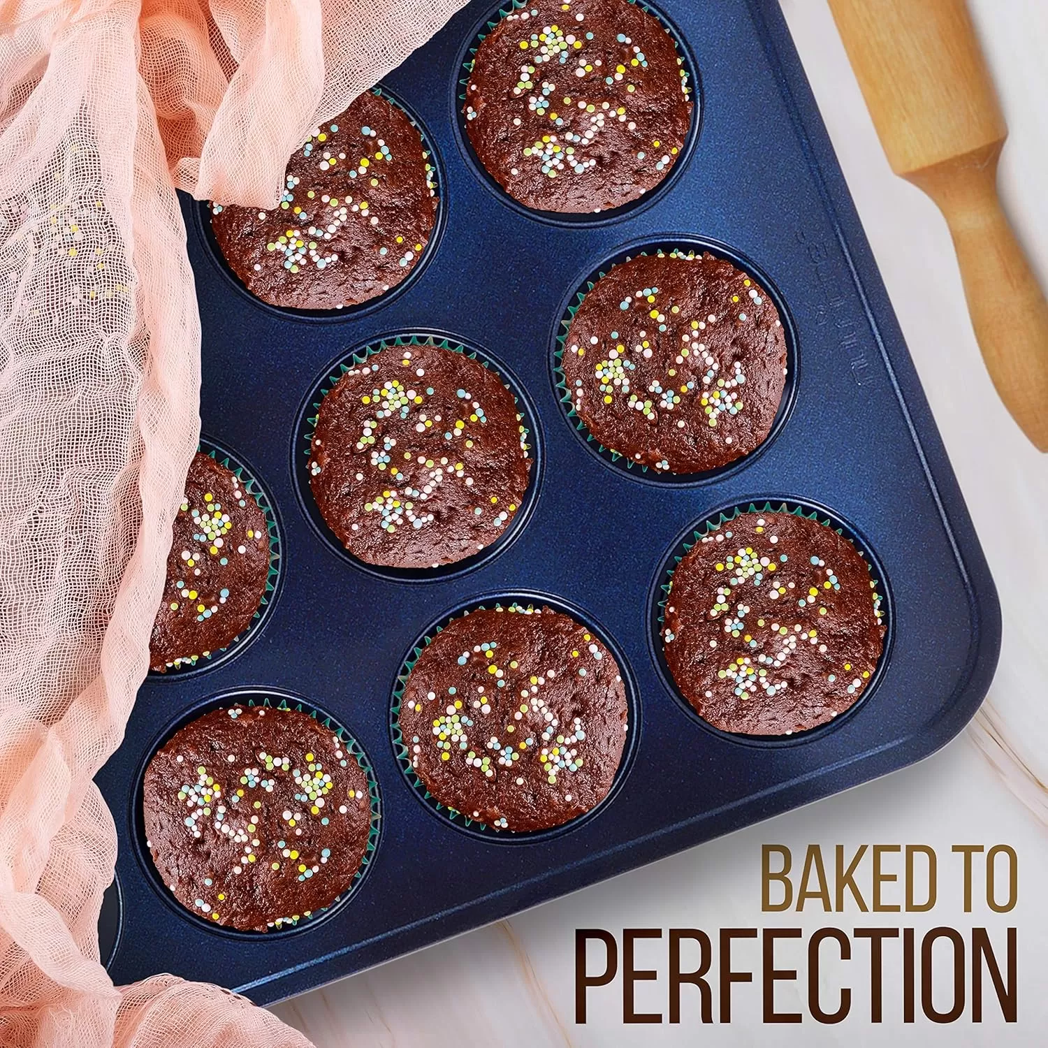 imageNutriChef 12cup Golden Oven Muffin Pan NonStick Coated Layer Surface Even Heating Muffin Tray for Muffins Cupcakes Pastries ampamp Mini Pies Used for Model Number NCBK6TR7 and NCBK6TR75nonstick muffin pan  blue