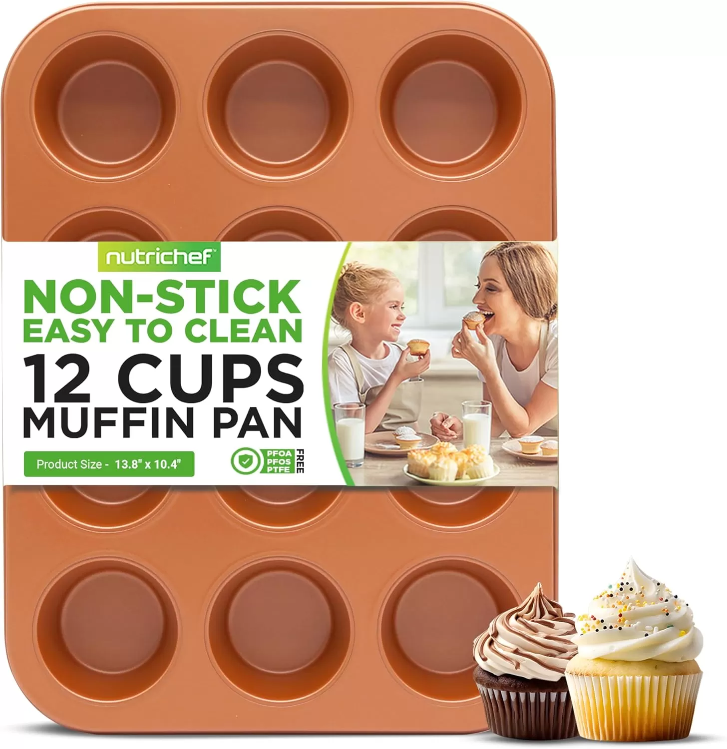 imageNutriChef 12cup Golden Oven Muffin Pan NonStick Coated Layer Surface Even Heating Muffin Tray for Muffins Cupcakes Pastries ampamp Mini Pies Used for Model Number NCBK6TR7 and NCBK6TR75nonstick muffin pan  copper