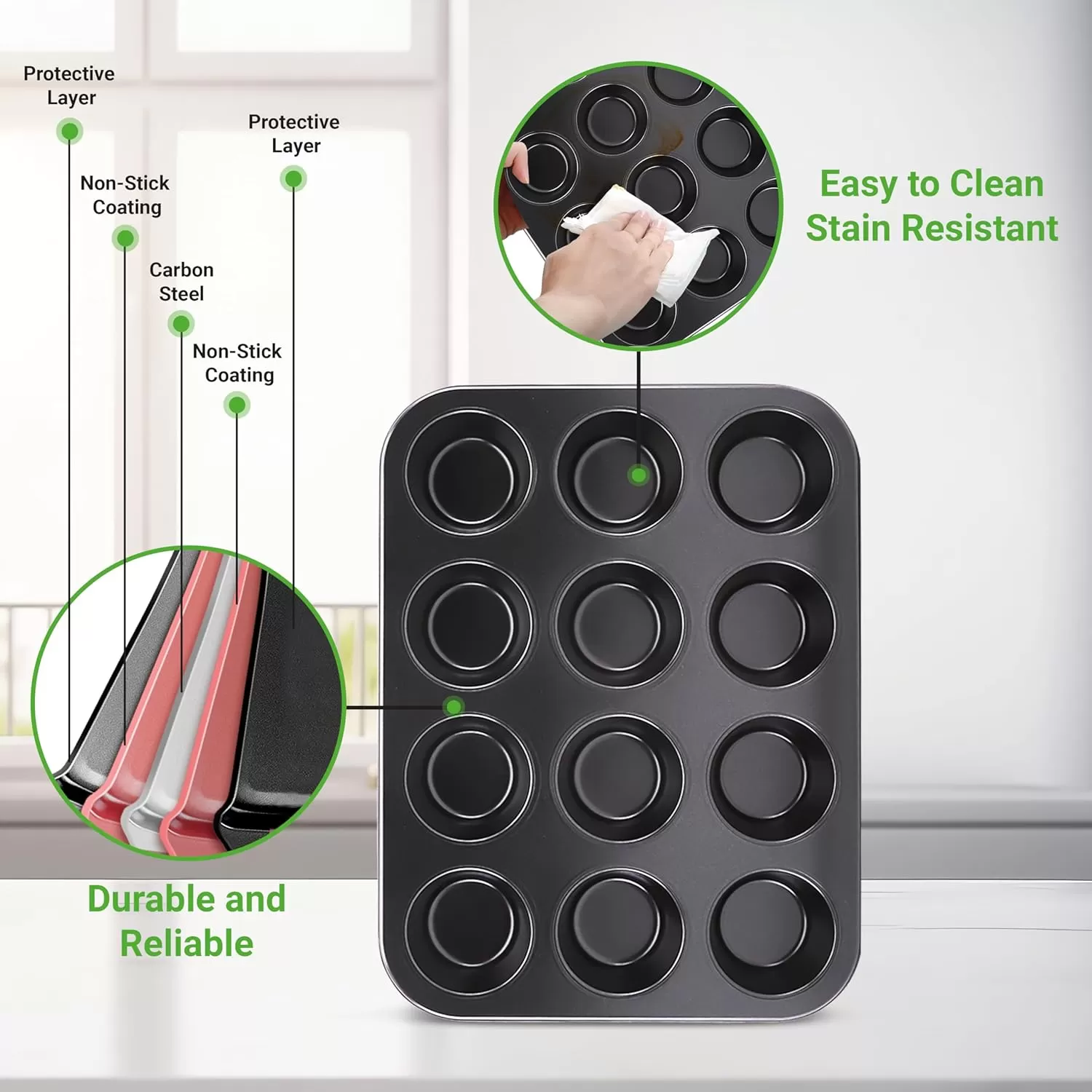 imageNutriChef 12cup Golden Oven Muffin Pan NonStick Coated Layer Surface Even Heating Muffin Tray for Muffins Cupcakes Pastries ampamp Mini Pies Used for Model Number NCBK6TR7 and NCBK6TR75nonstick muffin pan  dark gray