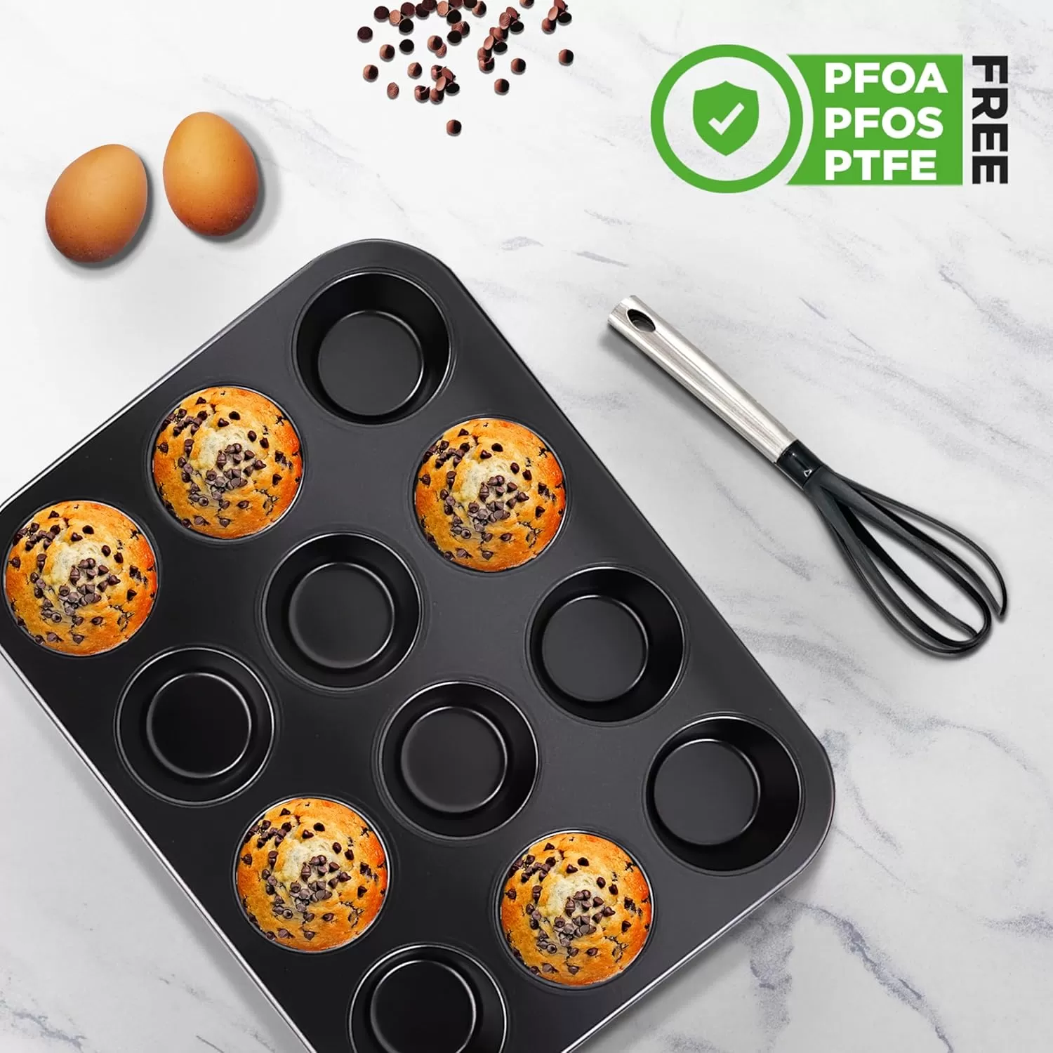 imageNutriChef 12cup Golden Oven Muffin Pan NonStick Coated Layer Surface Even Heating Muffin Tray for Muffins Cupcakes Pastries ampamp Mini Pies Used for Model Number NCBK6TR7 and NCBK6TR75nonstick muffin pan  black