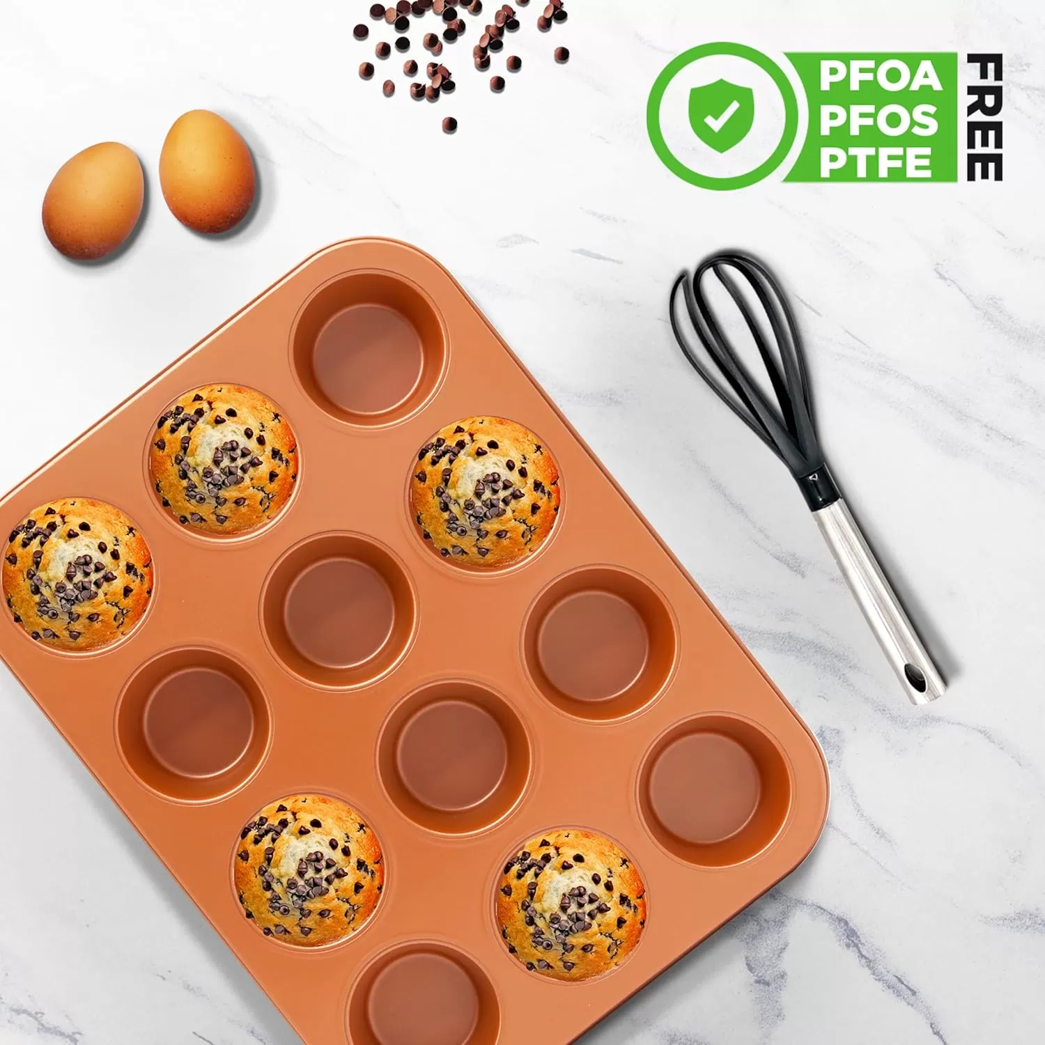 imageNutriChef 12cup Golden Oven Muffin Pan NonStick Coated Layer Surface Even Heating Muffin Tray for Muffins Cupcakes Pastries ampamp Mini Pies Used for Model Number NCBK6TR7 and NCBK6TR75nonstick muffin pan  copper
