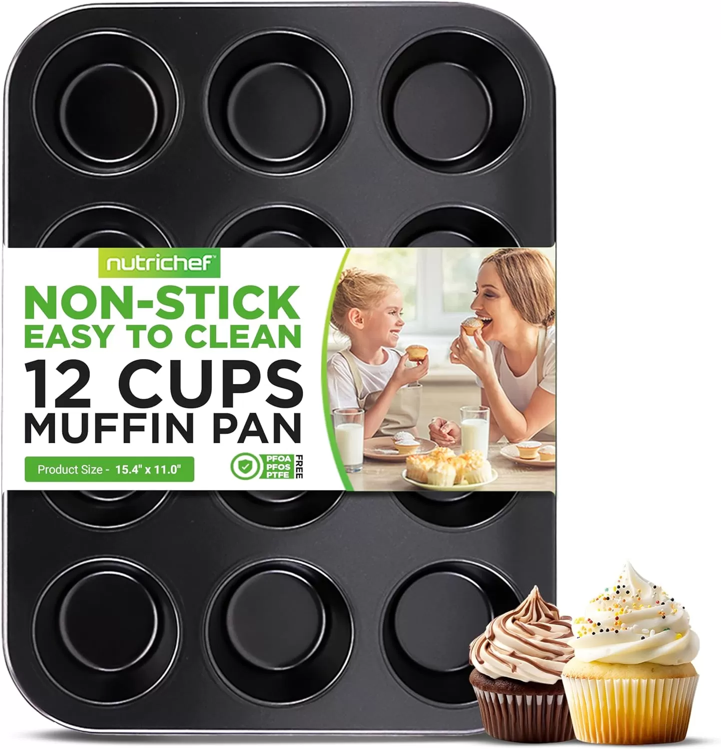 imageNutriChef 12cup Golden Oven Muffin Pan NonStick Coated Layer Surface Even Heating Muffin Tray for Muffins Cupcakes Pastries ampamp Mini Pies Used for Model Number NCBK6TR7 and NCBK6TR75nonstick muffin pan  black