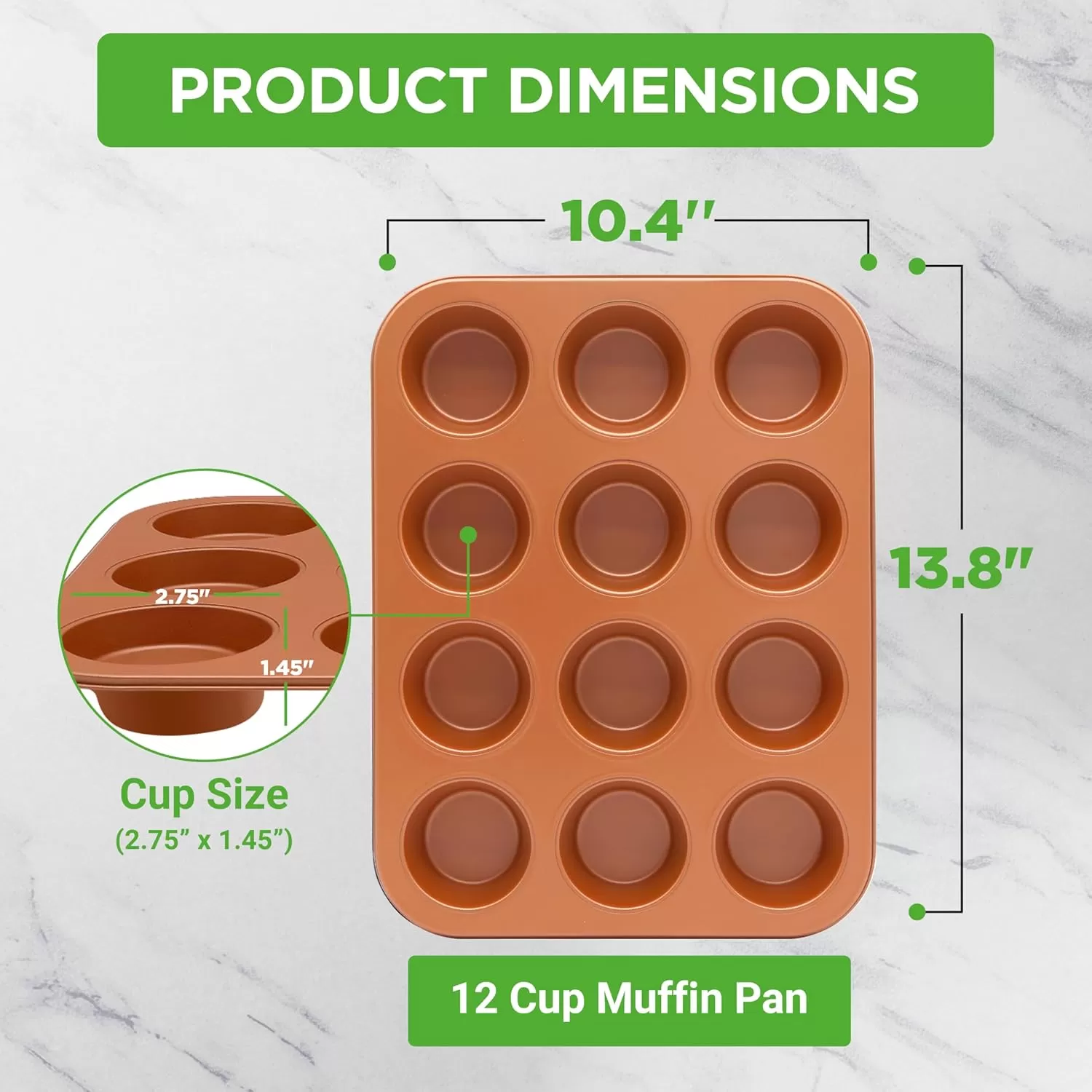 imageNutriChef 12cup Golden Oven Muffin Pan NonStick Coated Layer Surface Even Heating Muffin Tray for Muffins Cupcakes Pastries ampamp Mini Pies Used for Model Number NCBK6TR7 and NCBK6TR75nonstick muffin pan  copper