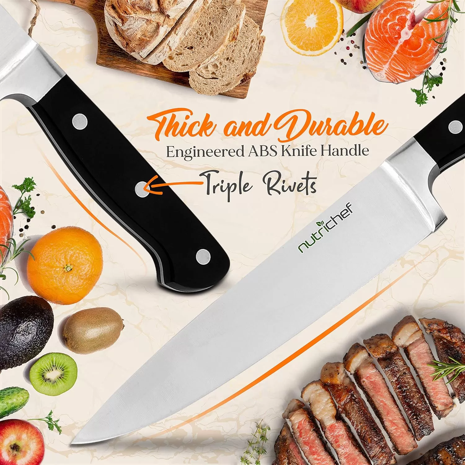 imageNutriChef 13Piece Kitchen Knife Set with Wooden Block  Precision Crafted Stainless Steel Knives with Scissors ampamp BuiltIn Sharpener  Lightweight Durable ampamp Razor Sharp  Dishwasher Safe NCKNS13