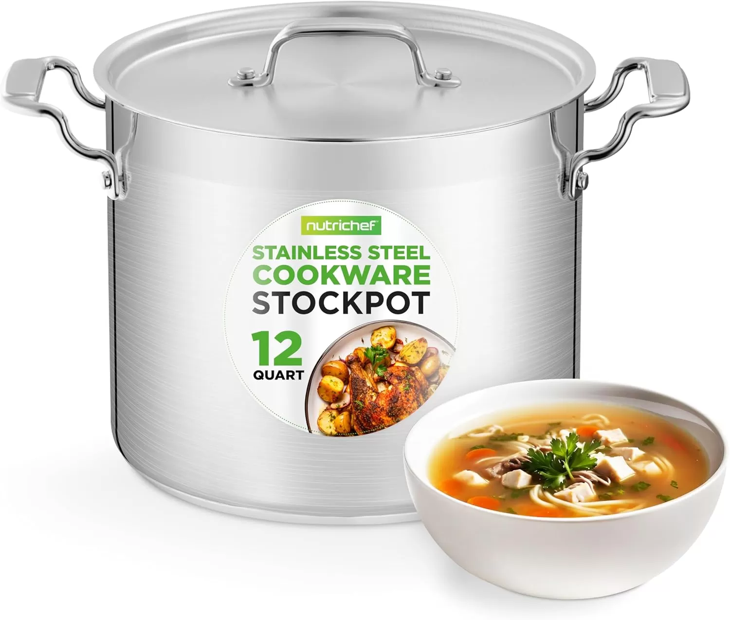imageNutriChef 20 Quart HeavyDuty Stockpot with Stainless Lid  Large Pot for Induction Gas ampamp Electric Cooktops Perfect for Soups ampamp Stews12 Quarts