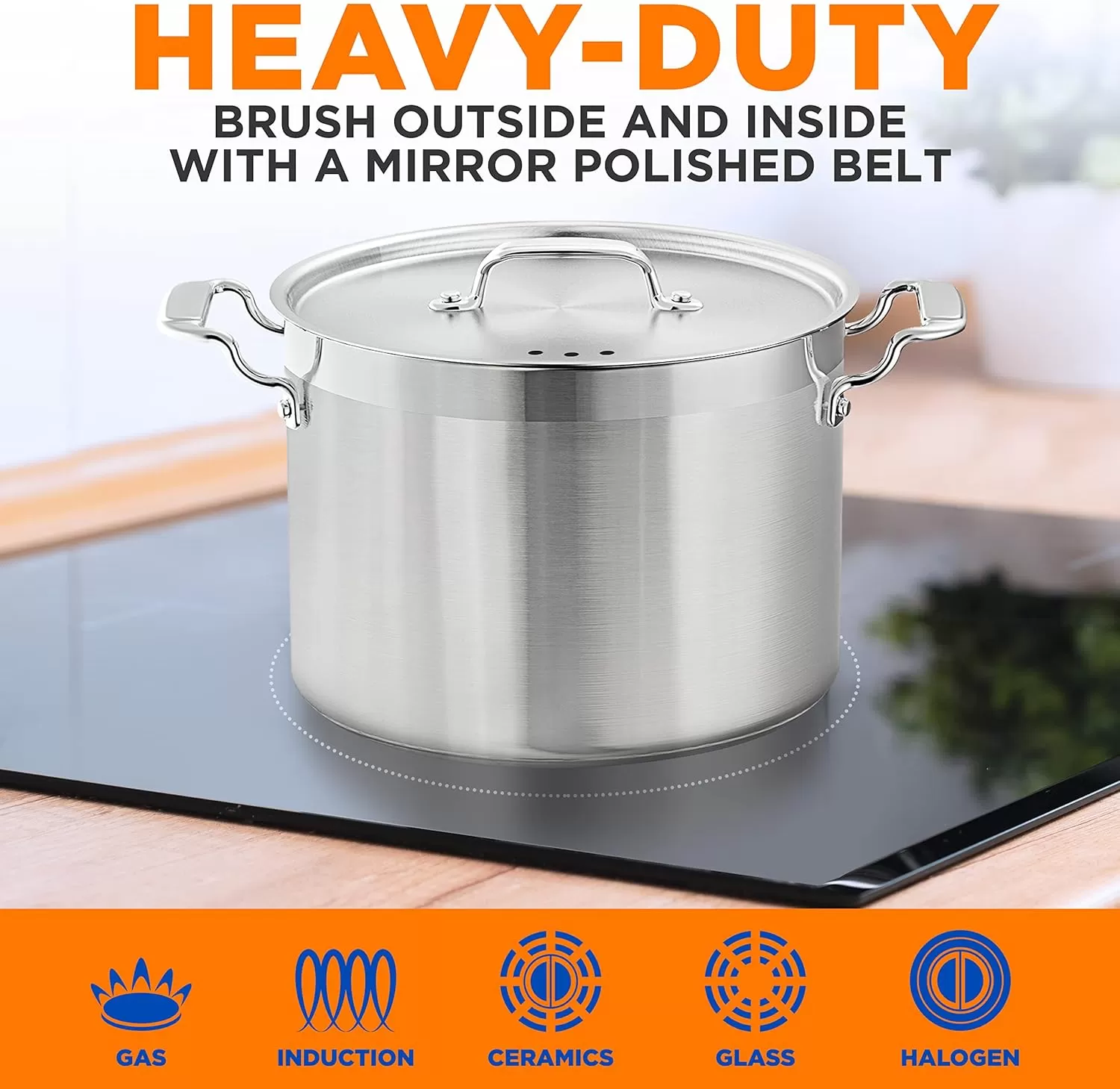 imageNutriChef 20 Quart HeavyDuty Stockpot with Stainless Lid  Large Pot for Induction Gas ampamp Electric Cooktops Perfect for Soups ampamp Stews12 Quarts