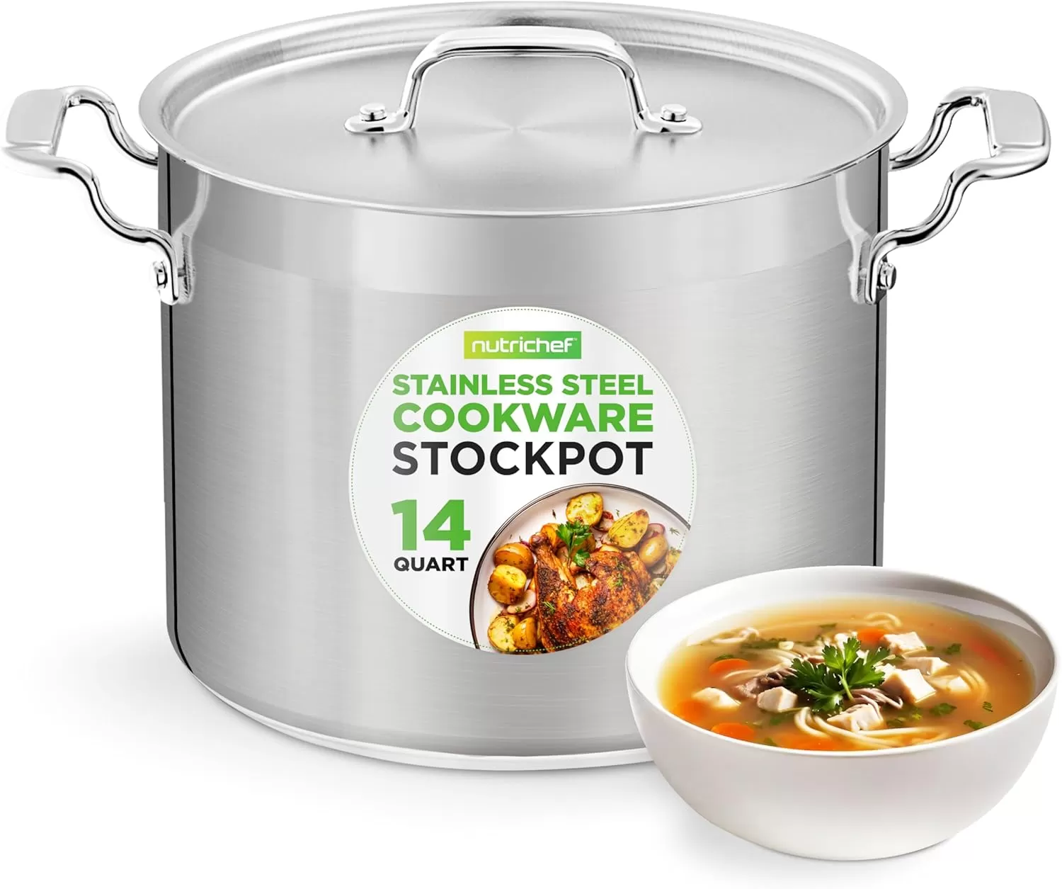 imageNutriChef 20 Quart HeavyDuty Stockpot with Stainless Lid  Large Pot for Induction Gas ampamp Electric Cooktops Perfect for Soups ampamp Stews14 Quarts
