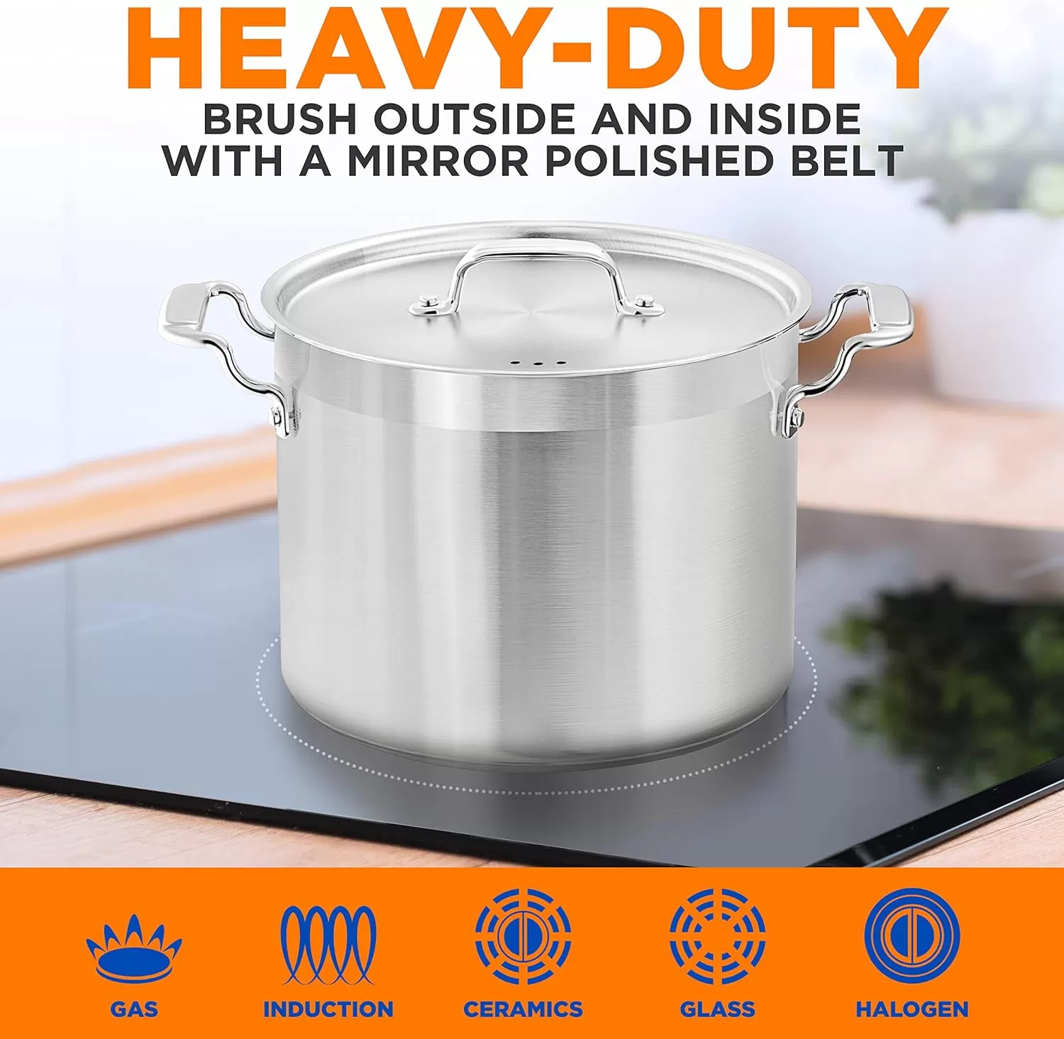 imageNutriChef 20 Quart HeavyDuty Stockpot with Stainless Lid  Large Pot for Induction Gas ampamp Electric Cooktops Perfect for Soups ampamp Stews14 Quarts