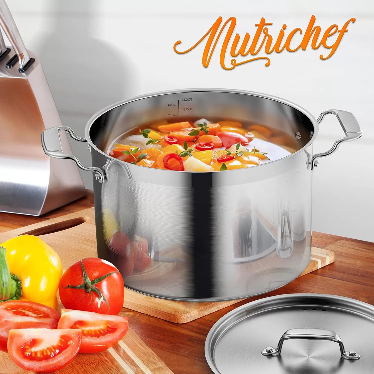 imageNutriChef 20 Quart HeavyDuty Stockpot with Stainless Lid  Large Pot for Induction Gas ampamp Electric Cooktops Perfect for Soups ampamp Stews14 Quarts