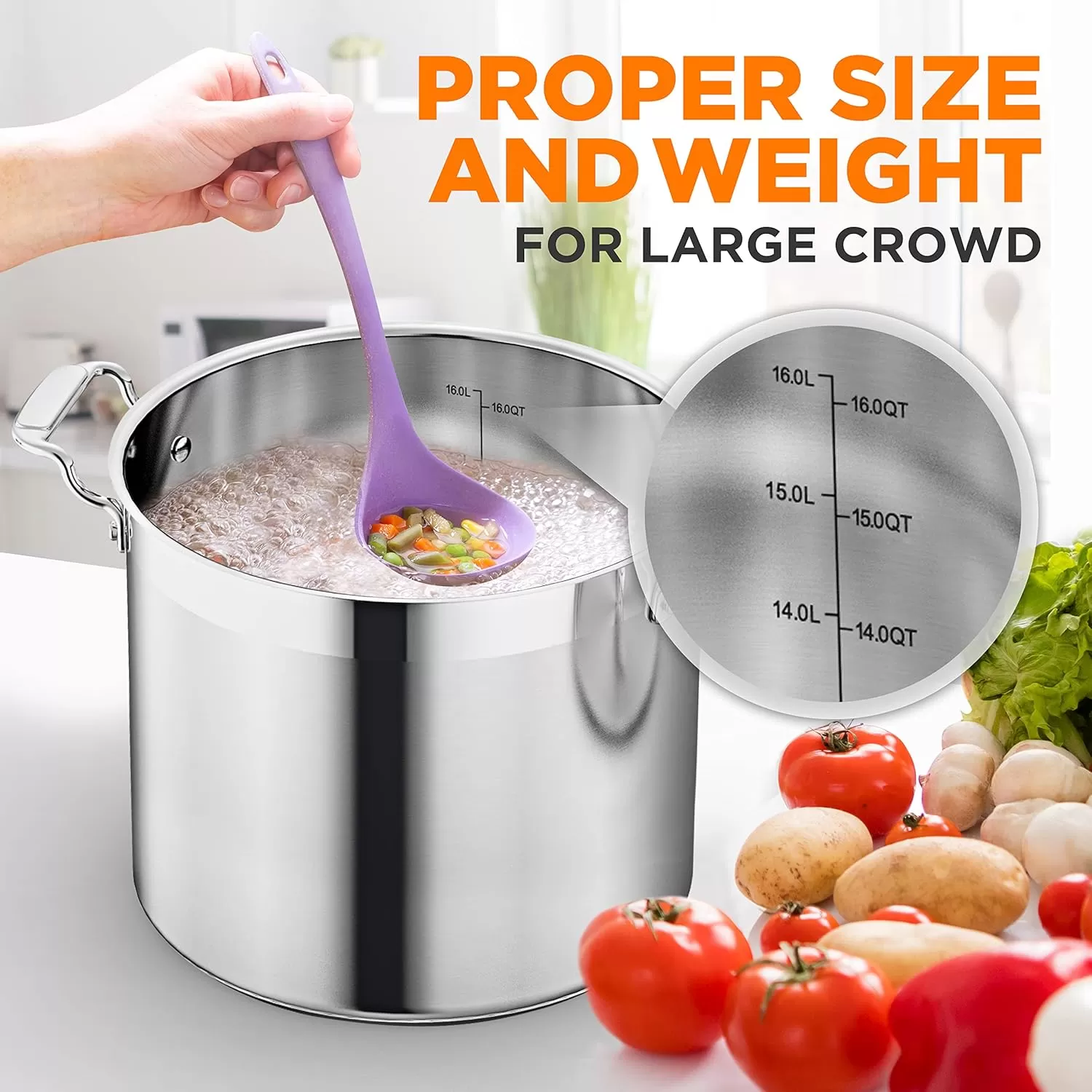imageNutriChef 20 Quart HeavyDuty Stockpot with Stainless Lid  Large Pot for Induction Gas ampamp Electric Cooktops Perfect for Soups ampamp Stews16 Quarts