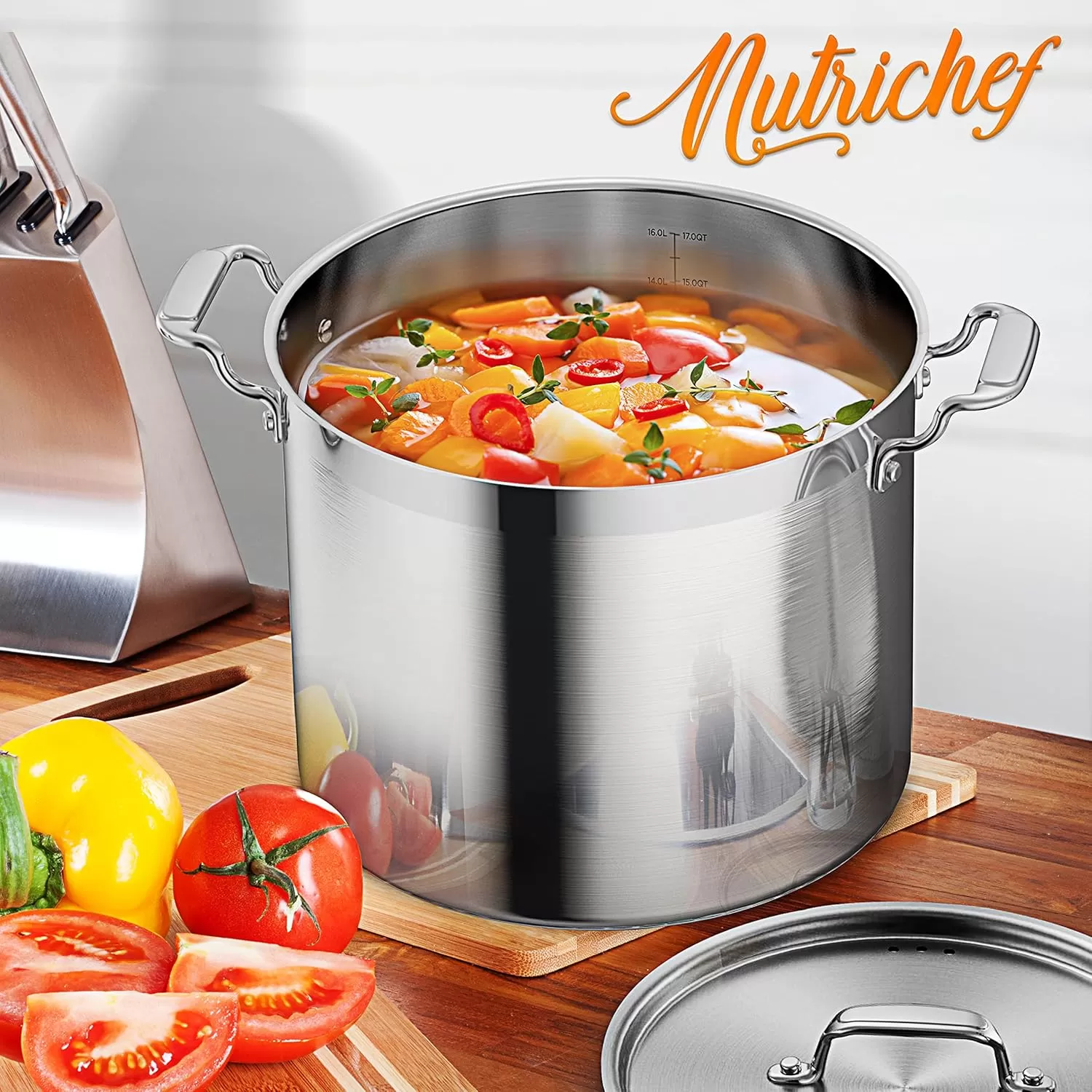 imageNutriChef 20 Quart HeavyDuty Stockpot with Stainless Lid  Large Pot for Induction Gas ampamp Electric Cooktops Perfect for Soups ampamp Stews16 Quarts