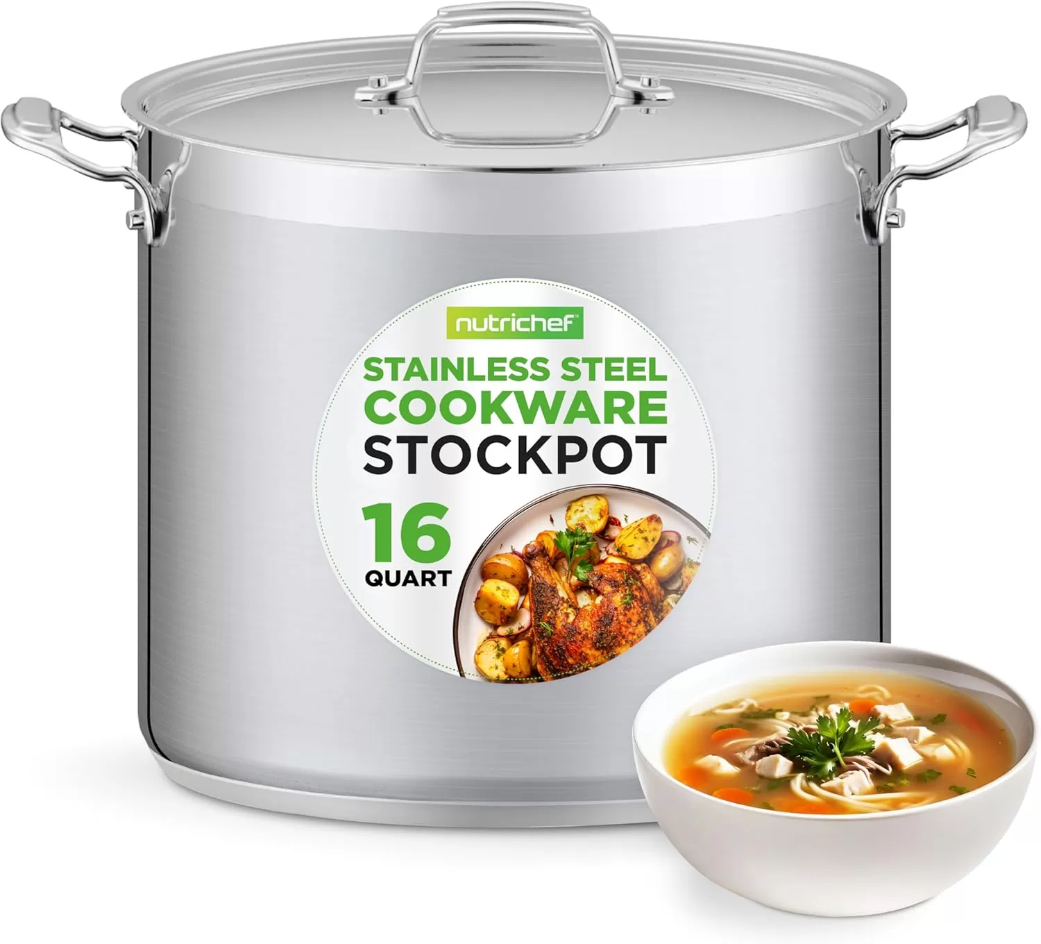 imageNutriChef 20 Quart HeavyDuty Stockpot with Stainless Lid  Large Pot for Induction Gas ampamp Electric Cooktops Perfect for Soups ampamp Stews16 Quarts