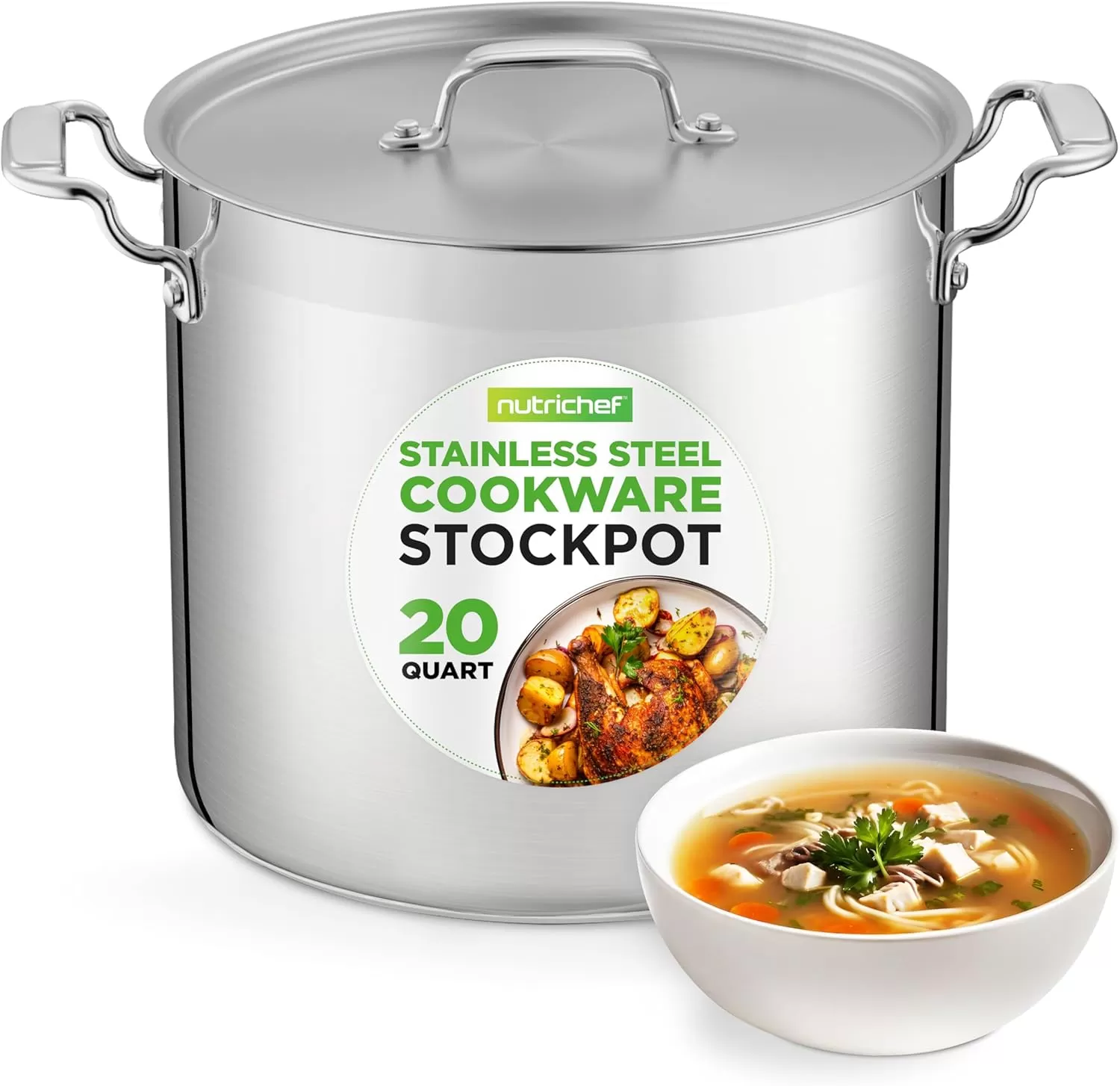 imageNutriChef 20 Quart HeavyDuty Stockpot with Stainless Lid  Large Pot for Induction Gas ampamp Electric Cooktops Perfect for Soups ampamp Stews20 Quarts