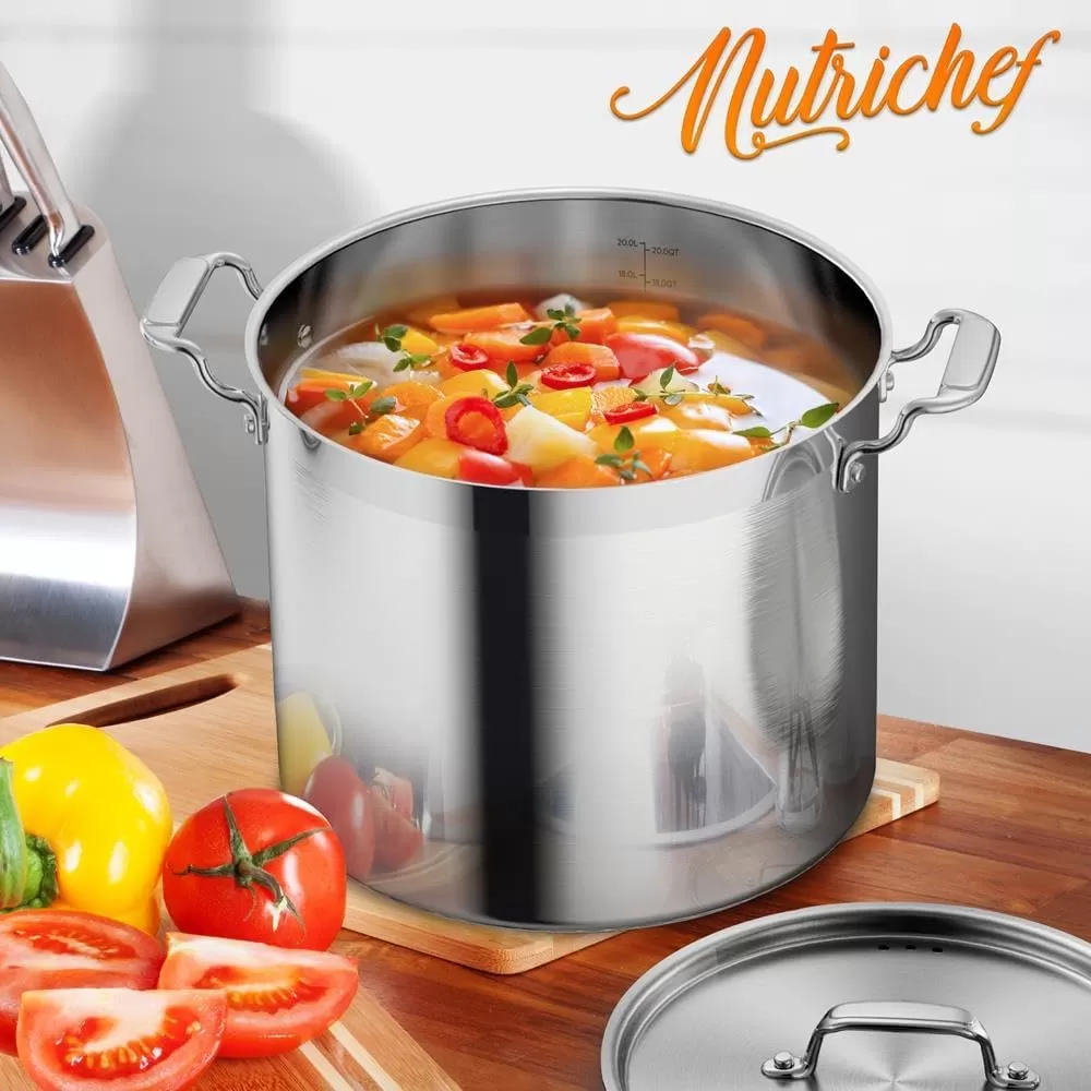 imageNutriChef 20 Quart HeavyDuty Stockpot with Stainless Lid  Large Pot for Induction Gas ampamp Electric Cooktops Perfect for Soups ampamp Stews20 Quarts